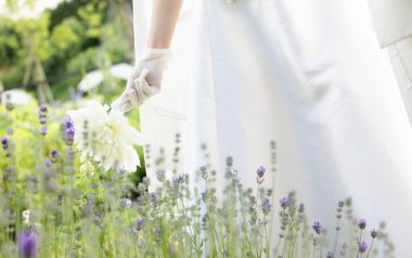 Garden Lavender Wedding Photography Bride Holding White Bouquet