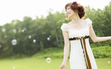 Fresh Garden Wedding Photo Smiling Girl Playing With Bubbles