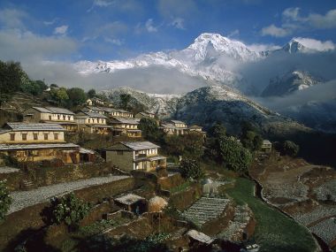 Ghangdrung Village Annapurna Conservation Area Nepal Snow Mountain Landscape
