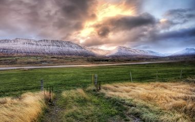 Hdr Iceland Akureyri Fjords Beyond Valley Sunset Landscape