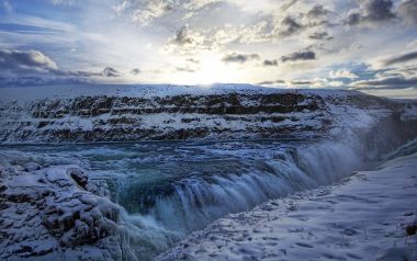 Hdr Iceland Gulfoss Winter Waterfall Landscape