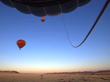 Hot Air Balloons Take Off At Sunrise Namib Desert Namibia