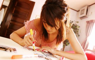 Japanese Idol Girl Drawing At Home Portrait Photo
