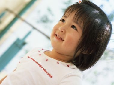 Cute Smiling Little Girl Sunny Outdoor Portrait