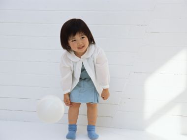 Cute Little Girl With White Balloon Japanese Style Children Portrait