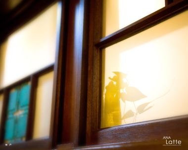 Japanese Style Wooden Window With Plant Silhouette