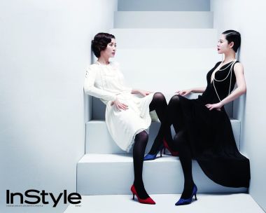 韩国InStyle杂志双人时尚写真 黑白礼服女性大片