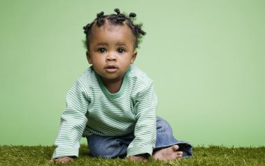 Cute Black Baby Studio Portrait Green Background