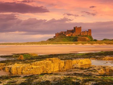 Northumberland England Bamburgh Castle Sunset Coast View