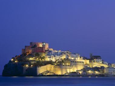 Peniscola Valencia Spain Medieval Coastal Town Night View