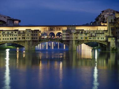 Ponte Vecchio Bridge Over Arno River Florence Italy Nightscape