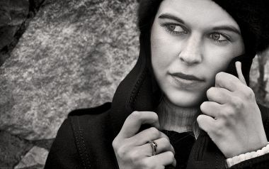 Black And White Emotional Female Portrait Stone Wall Background