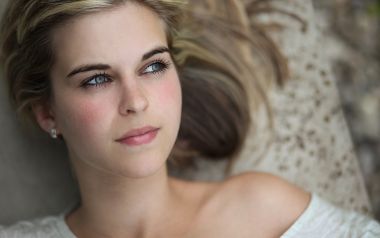 Blonde Blue Eyed Young Woman Gentle Portrait Closeup