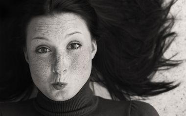 Black And White Playful Freckled Woman Portrait Photography