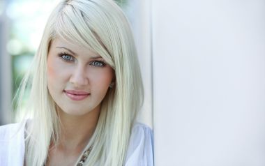 Platinum Blonde Blue Eyed Young Woman Portrait