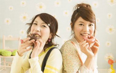 Fresh Japanese Home Two Girls Enjoying Donuts Photo