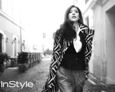 InStyle Magazine Black And White Fashion Portrait In European Alley