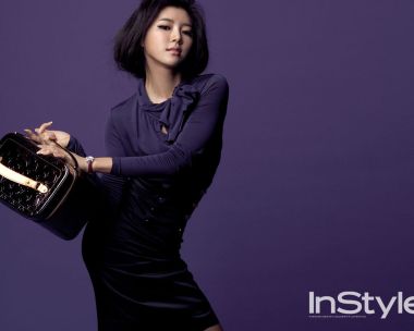InStyle Magazine Elegant Woman Purple Background Fashion Portrait