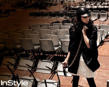 InStyle Korea Cool Woman Fashion Shoot At Open Air Stand Seats