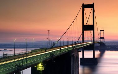Severn Bridge Near Bristol England Sunset Long Exposure Scenery