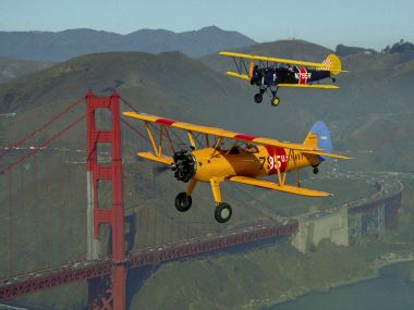 Stearman N2S Trainer Over Golden Gate Bridge