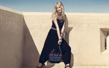 Bohemian Style Blonde Supermodel Outdoor Fashion Shoot