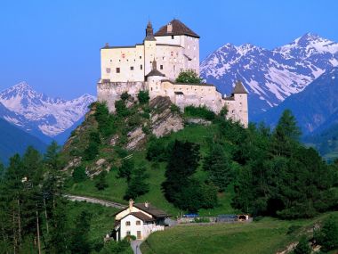 Tarasp Castle Graubunden Switzerland Alps Mountain Landscape