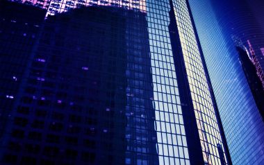 Modern City Skyscraper Glass Facade Night View