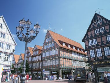 Germany Old Town Half Timbered Buildings Sunny Street Scene