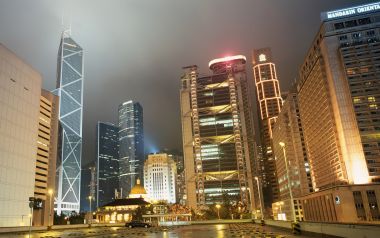 中国香港中环CBD摩天大楼璀璨夜景