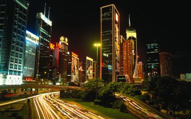 中国香港中环经典都市夜景 长曝光车流光影