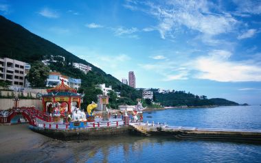香港浅水湾临海中式亭台滨海风光