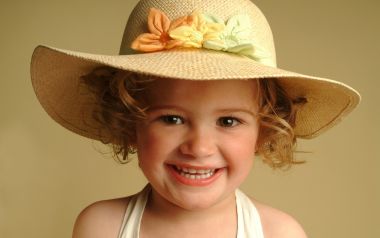 Little Girl Wearing Straw Hat Smiling Children Portrait