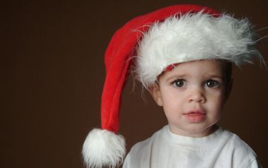 Cute Toddler Wearing Santa Hat Christmas Portrait
