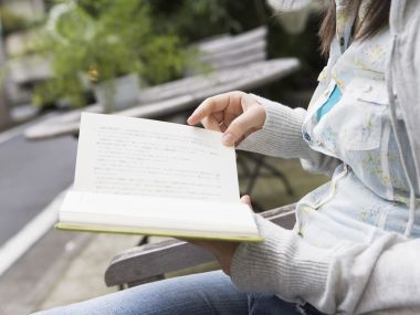 Outdoor Bench Reading Paper Book Casual Daily Scene