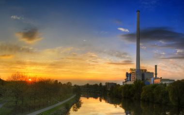 Germany Saarbrucken Riverside Power Plant Sunset Landscape