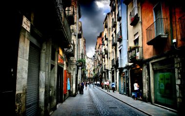 HDR Cityscape Of Ballesteries Street In Girona Spain
