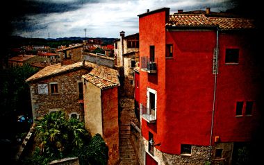 Girona Old Town Red House Street View Spain