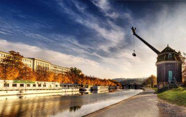Germany Saarbrucken Saar River Autumn Waterfront Scenery