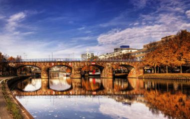 Germany Saarbrucken Old Bridge Autumn Riverside Scenery