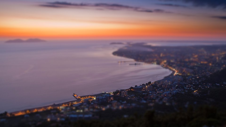 Albania Vlora Coastal City Dusk Scenery