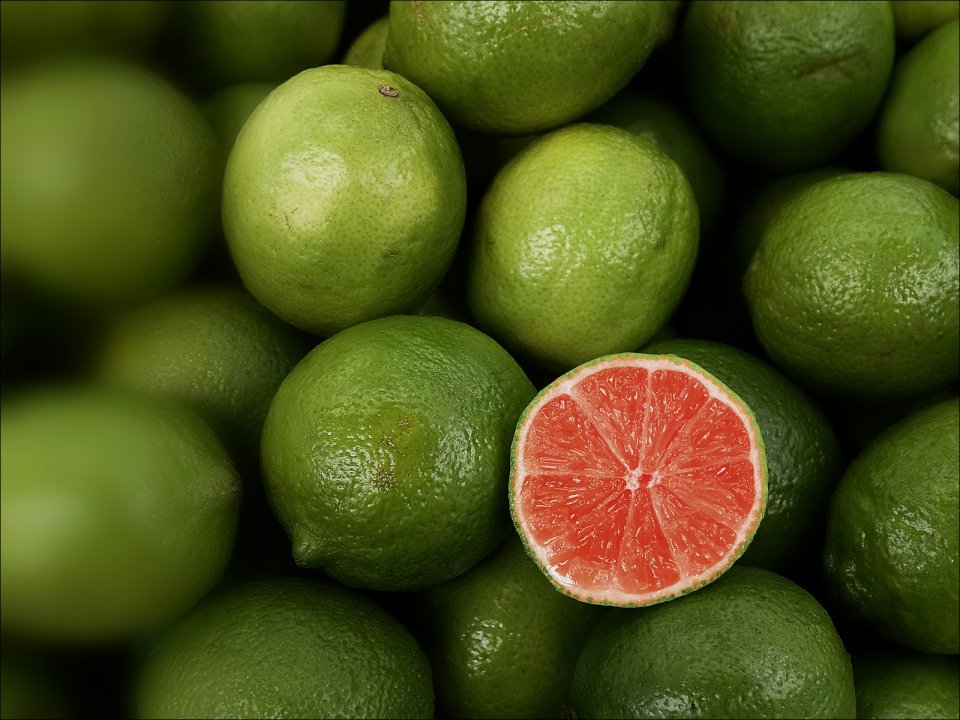 Fresh Limes With Red Flesh Close Up