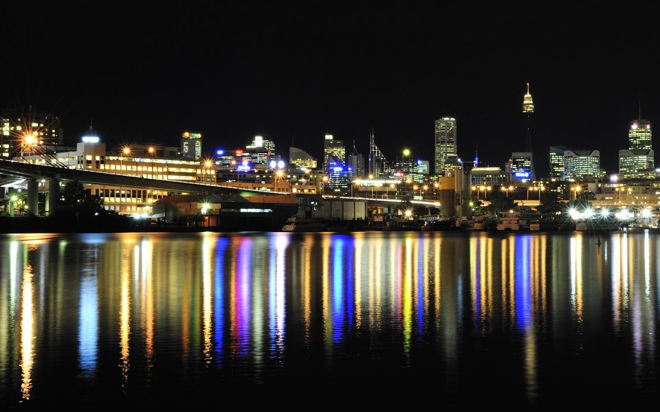 Sydney Night Skyline Australia With Light Reflections