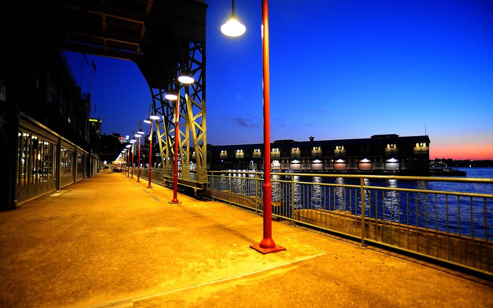 Sydney Darling Harbour Docks Dusk Walkway Scene