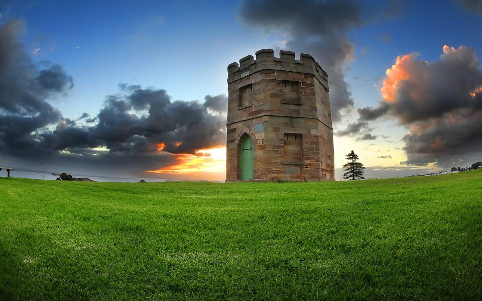 Australia Sydney Fort Minor Stone Tower Sunset Landscape