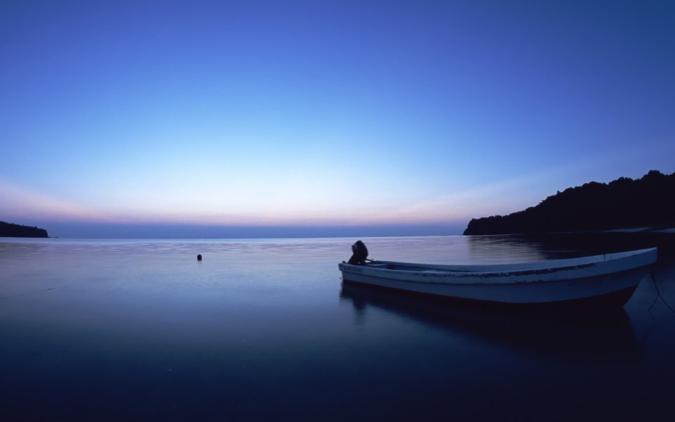 Japan Okinawa Beach Dusk Boat Seascape