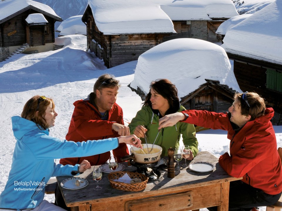 Cheese Fondue Gathering In Belalp Valais Switzerland