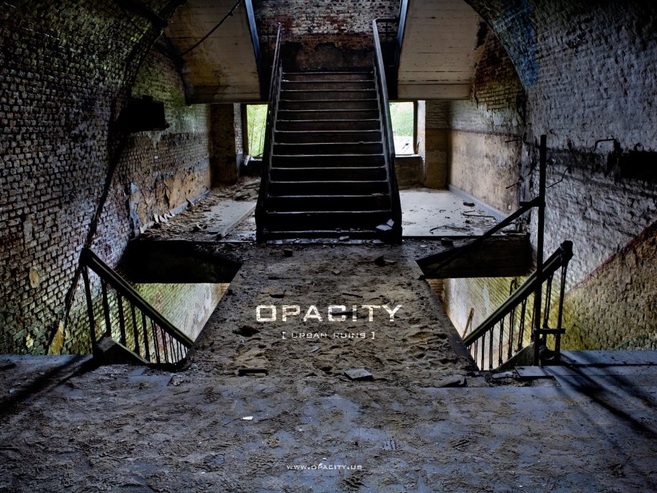 Abandoned Building Interior Scene Brick Walls And Stairs In Desolate Ruins