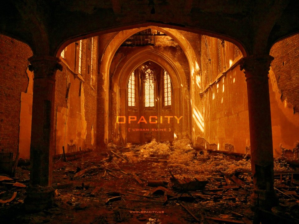 Abandoned Gothic Church Ruins Warm Light Scene