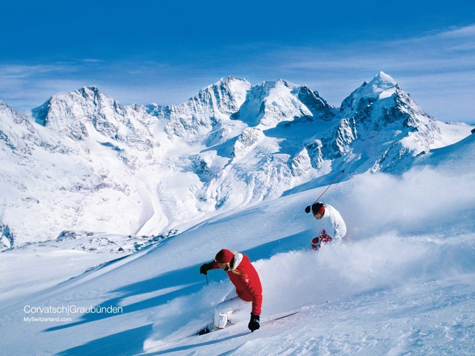 Swiss Graubunden Corvatsch Skiing Scene
